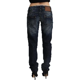 Dark Blue Washed Cotton Skinny Denim Low Waist Jeans