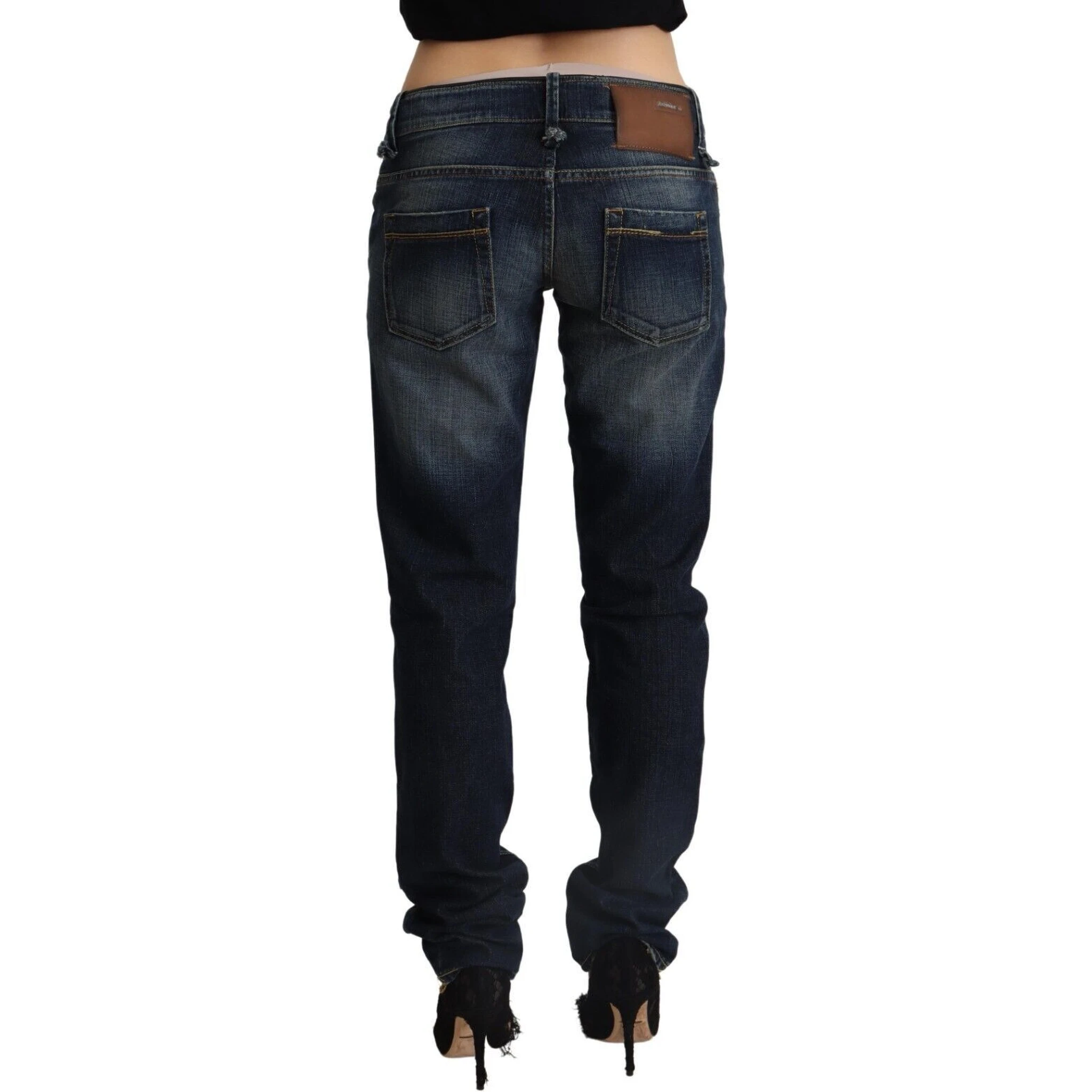 Dark Blue Washed Cotton Skinny Denim Low Waist Jeans