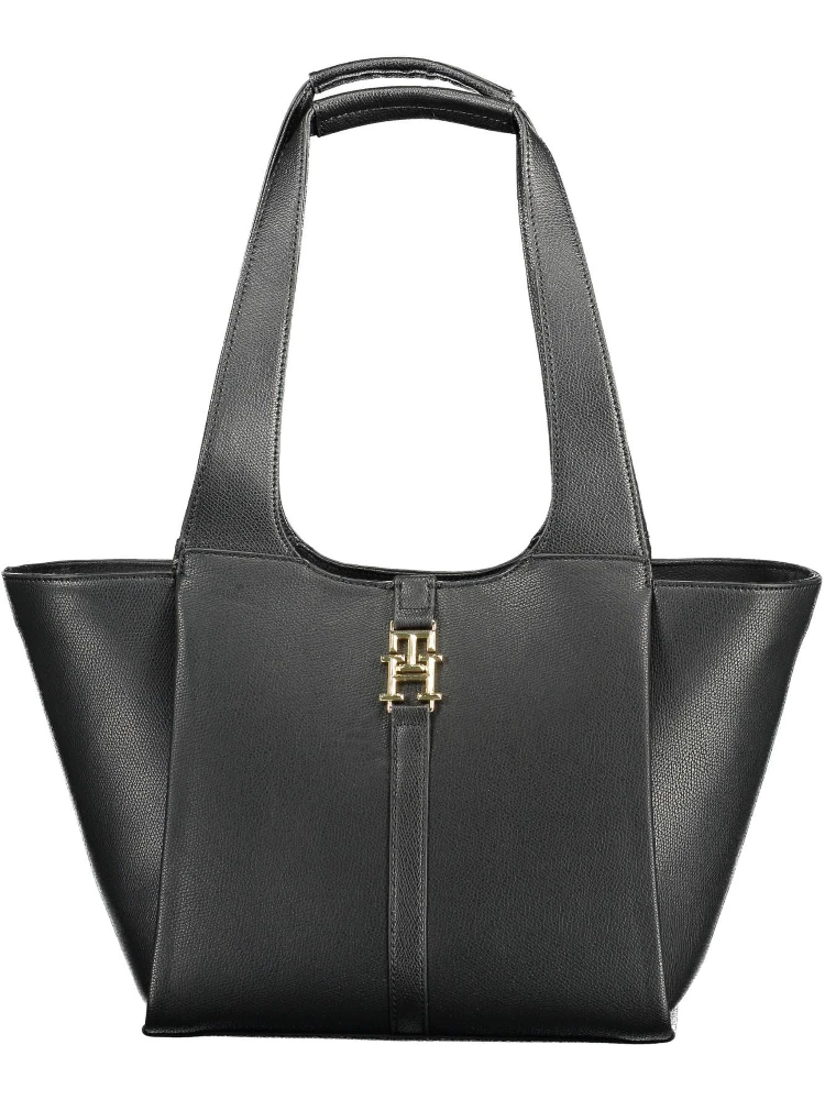Chic Black Snap Closure Shoulder Bag