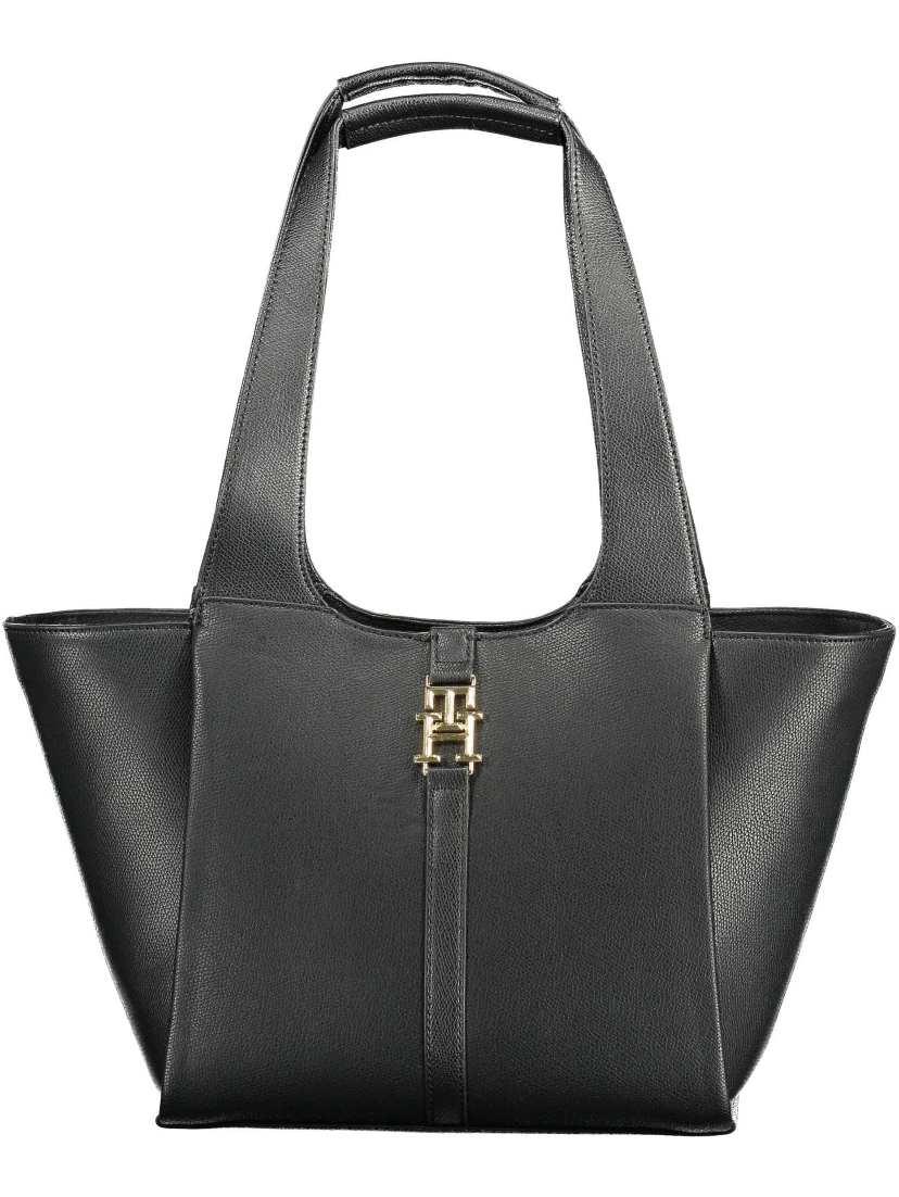 Chic Black Snap Closure Shoulder Bag