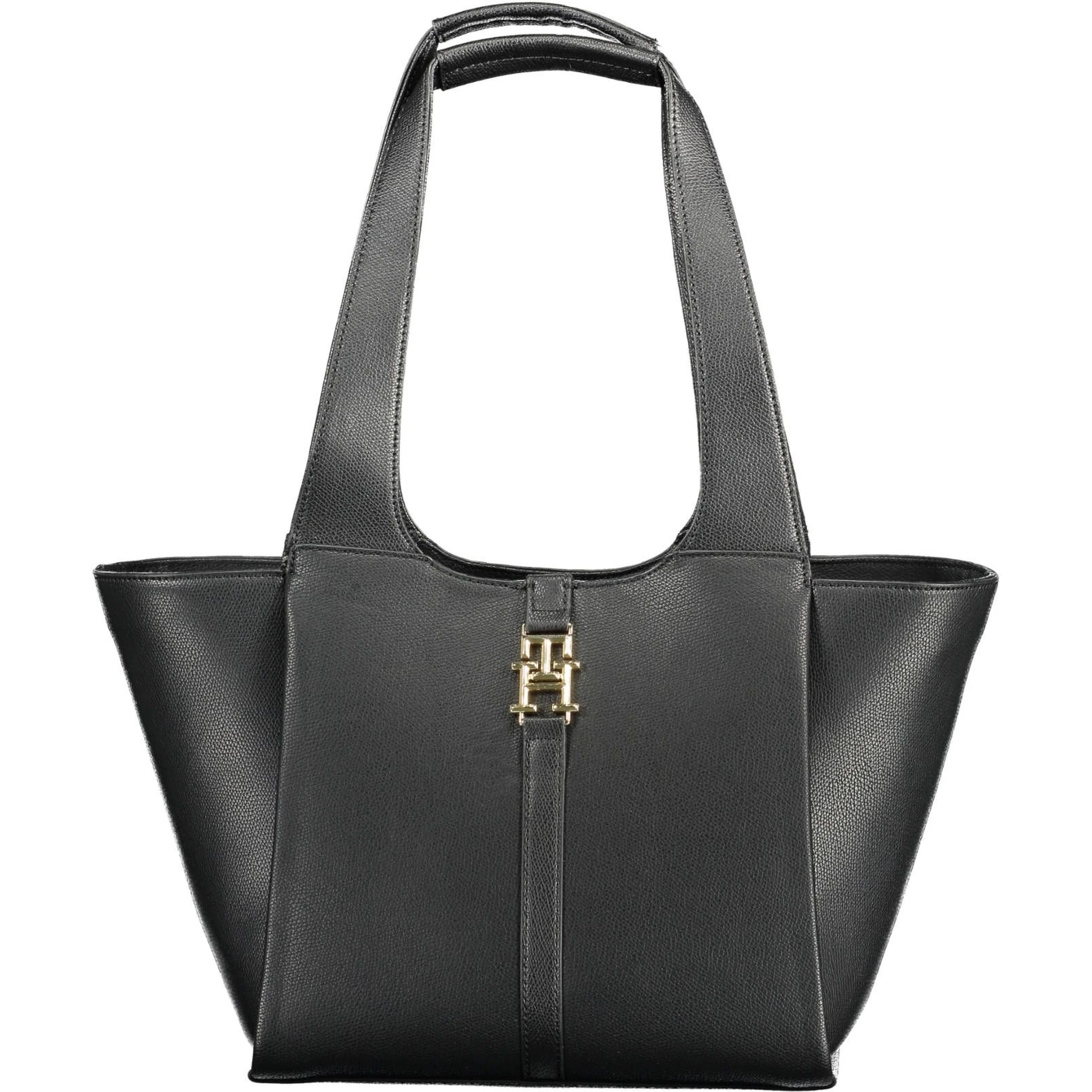 Chic Black Snap Closure Shoulder Bag