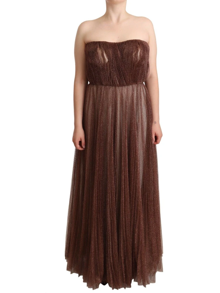 Metallic Bronze Polyester Maxi Gown Dress