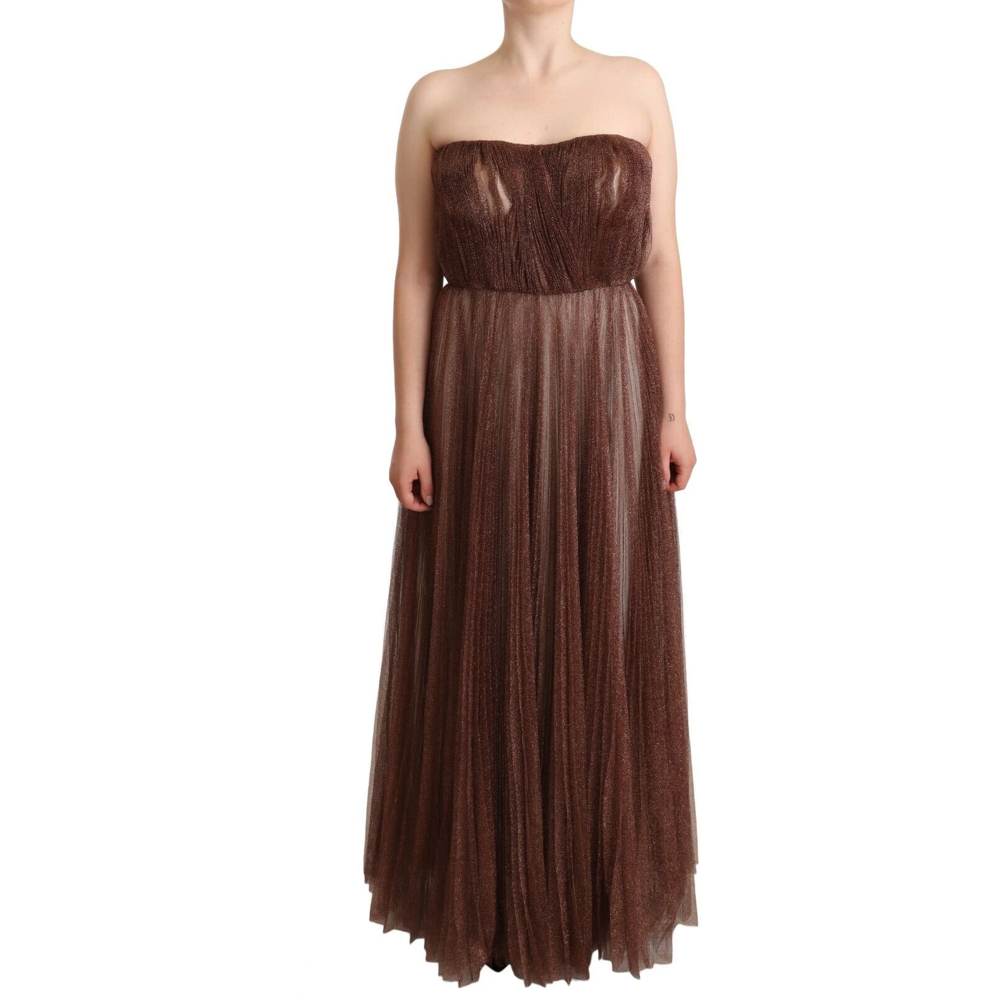Metallic Bronze Polyester Maxi Gown Dress