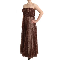 Metallic Bronze Polyester Maxi Gown Dress