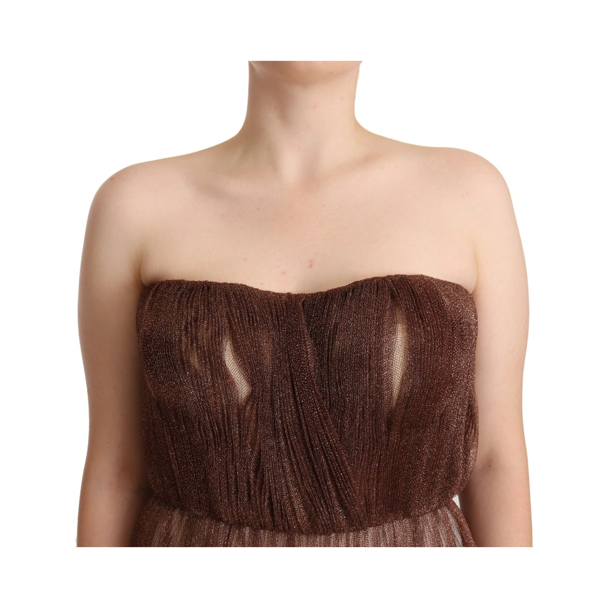 Metallic Bronze Polyester Maxi Gown Dress