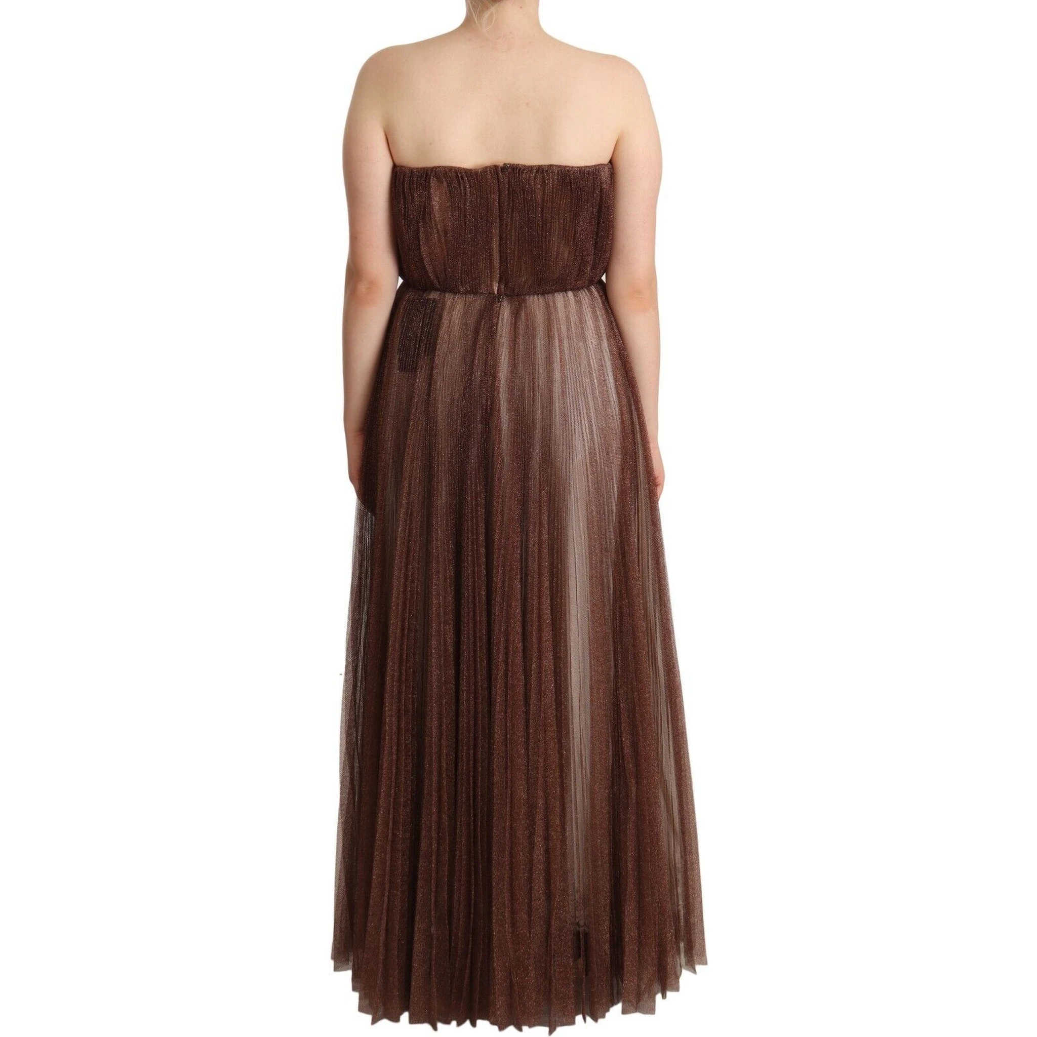 Metallic Bronze Polyester Maxi Gown Dress