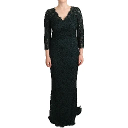 Green Floral Lace Maxi Floor Length Dress