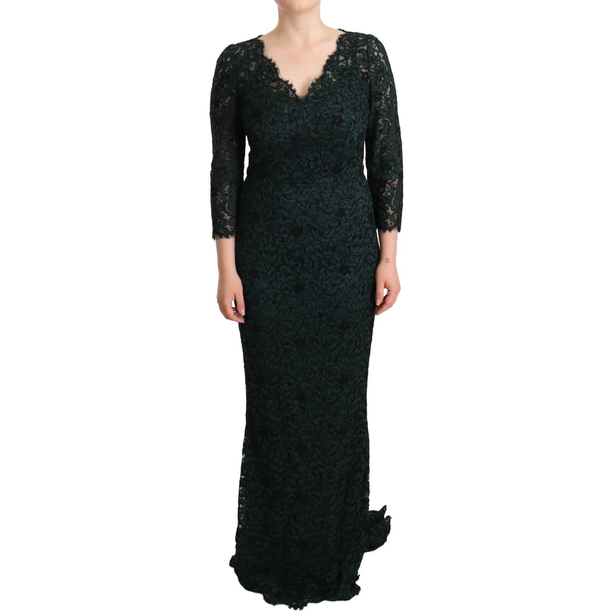 Green Floral Lace Maxi Floor Length Dress