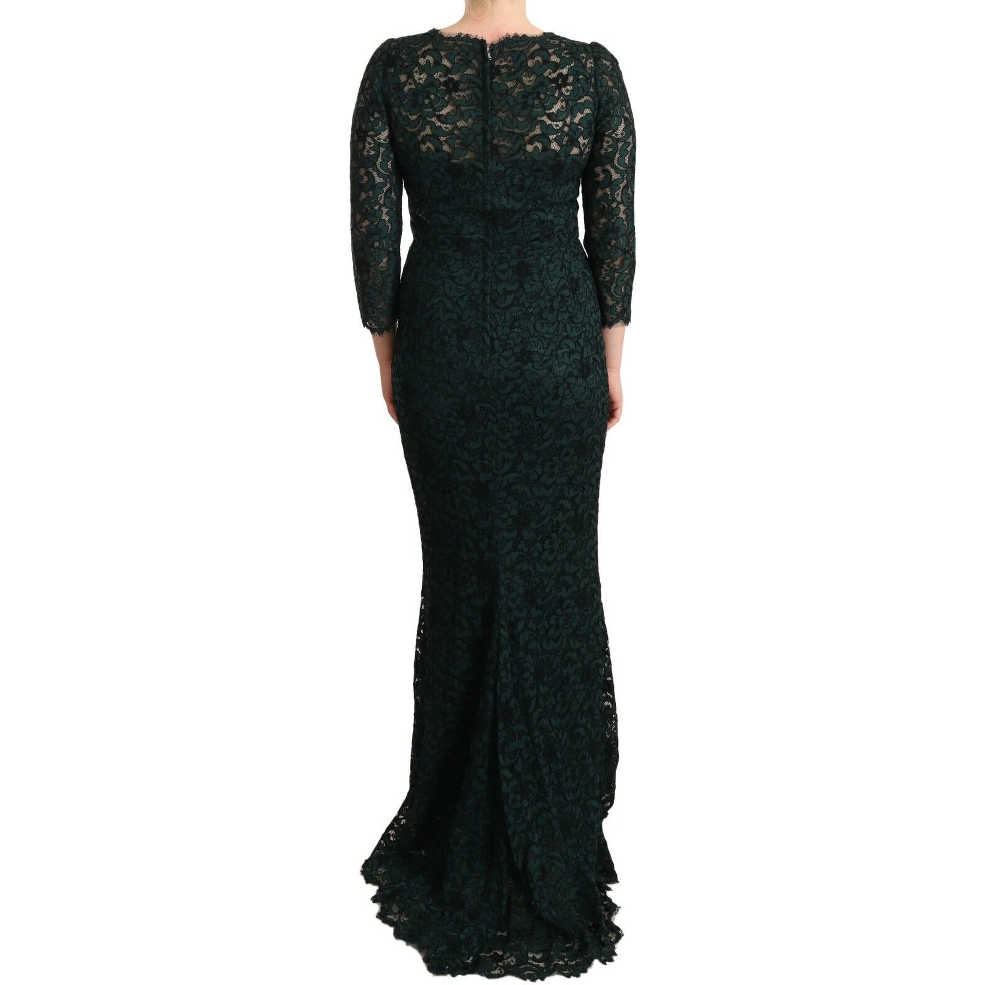 Green Floral Lace Maxi Floor Length Dress