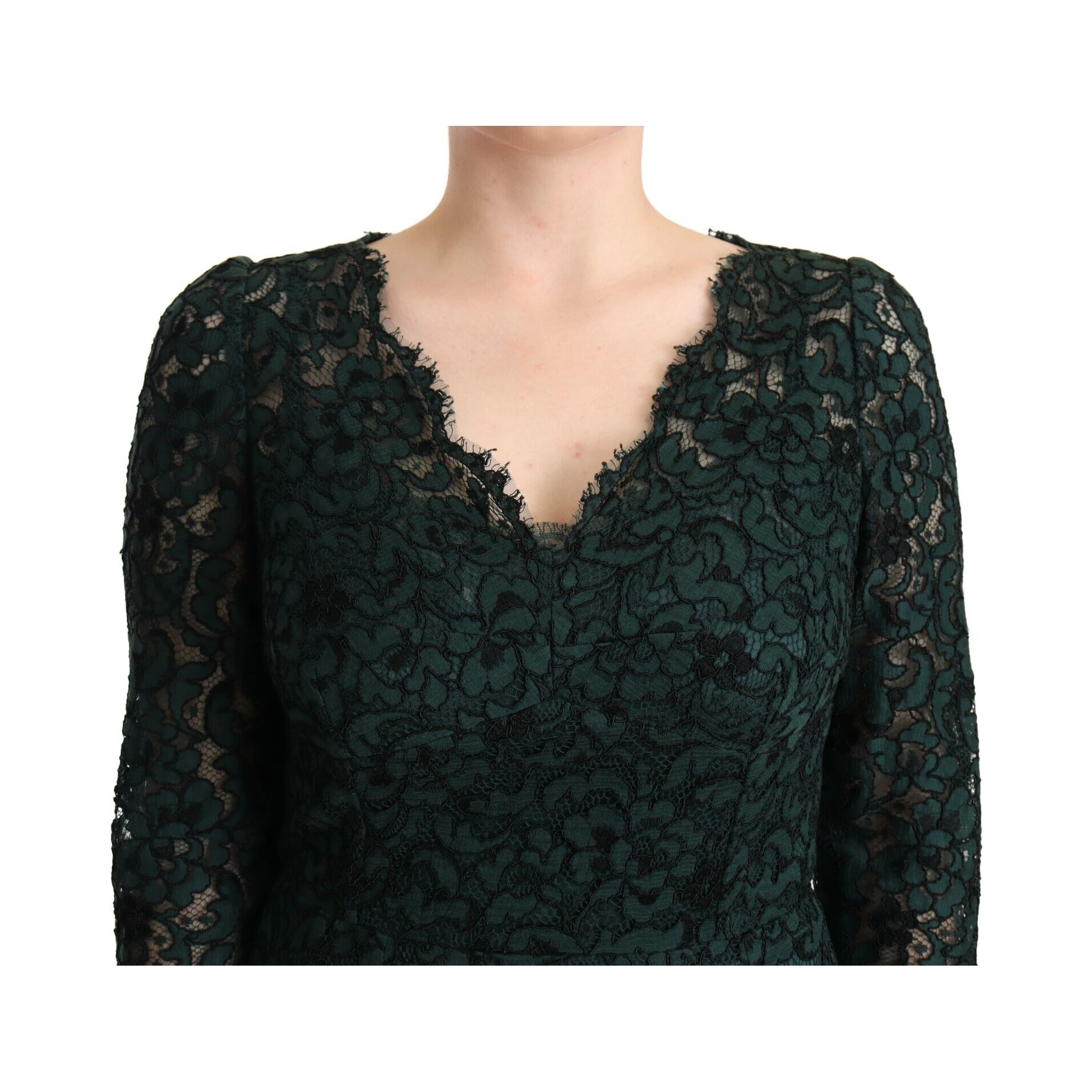 Green Floral Lace Maxi Floor Length Dress