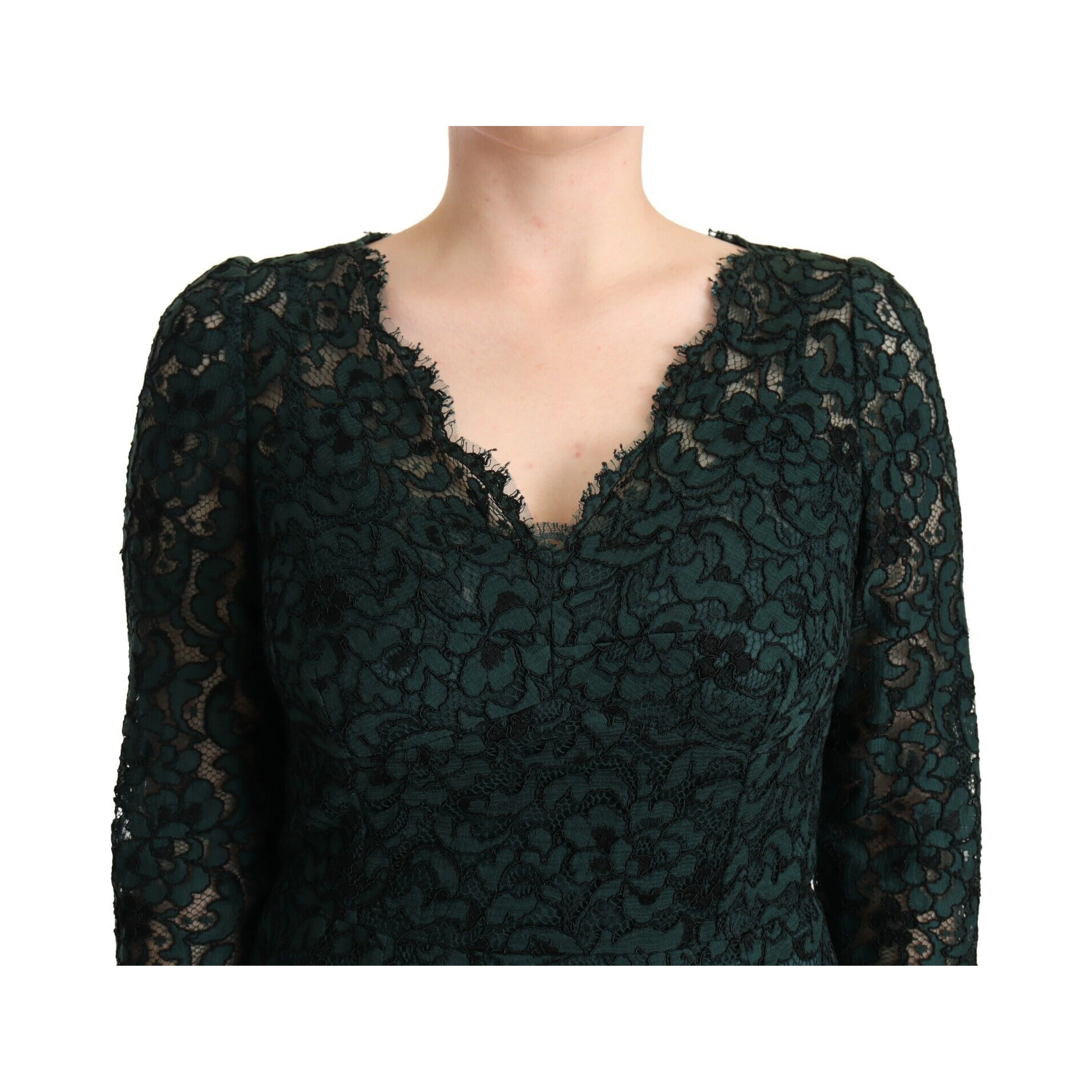 Green Floral Lace Maxi Floor Length Dress