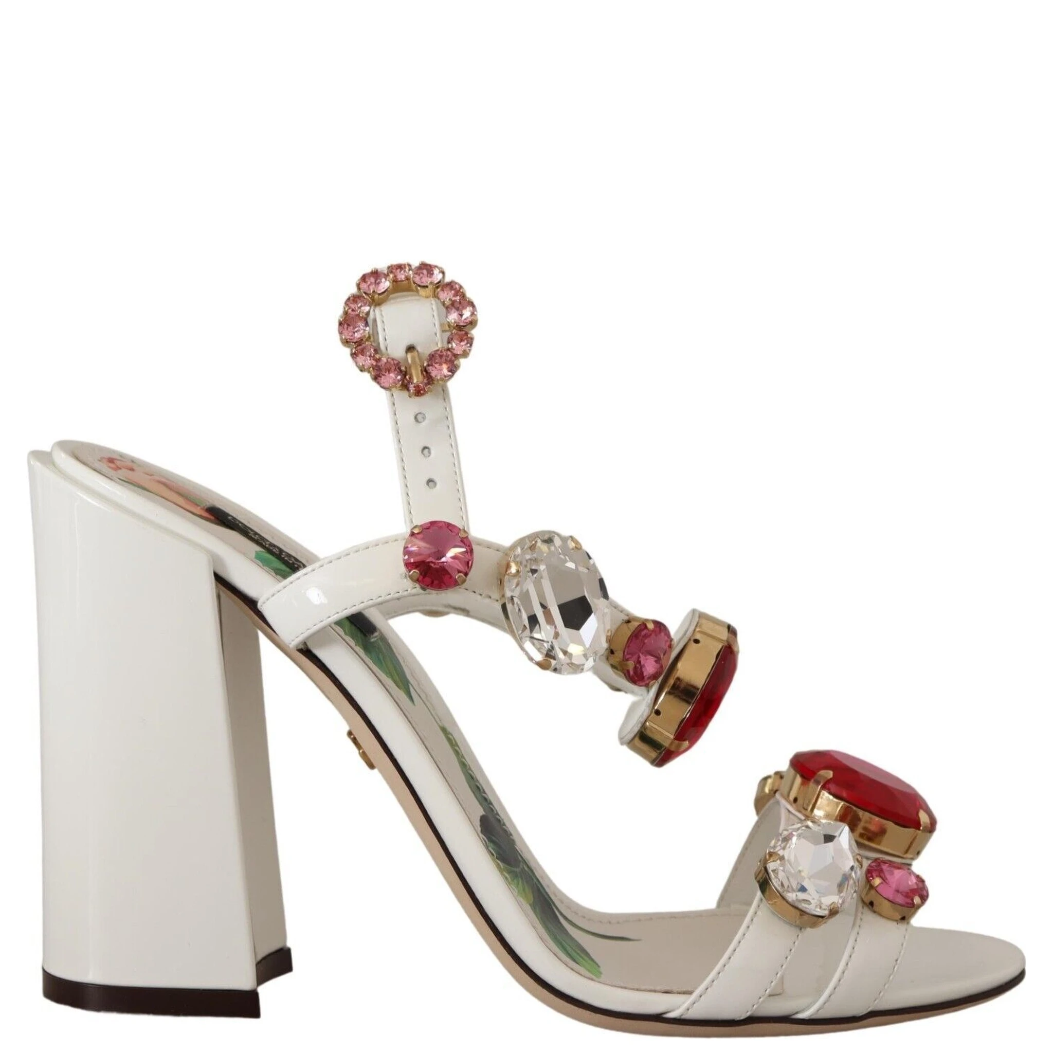 White Leather Crystal Keira Heels Sandals Shoes