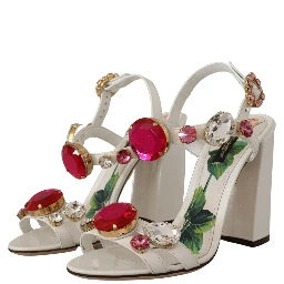 White Leather Crystal Keira Heels Sandals Shoes