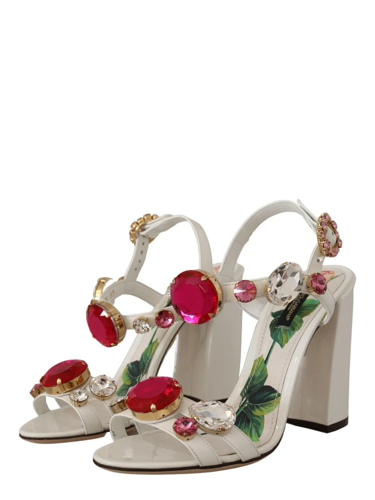 White Leather Crystal Keira Heels Sandals Shoes alternative