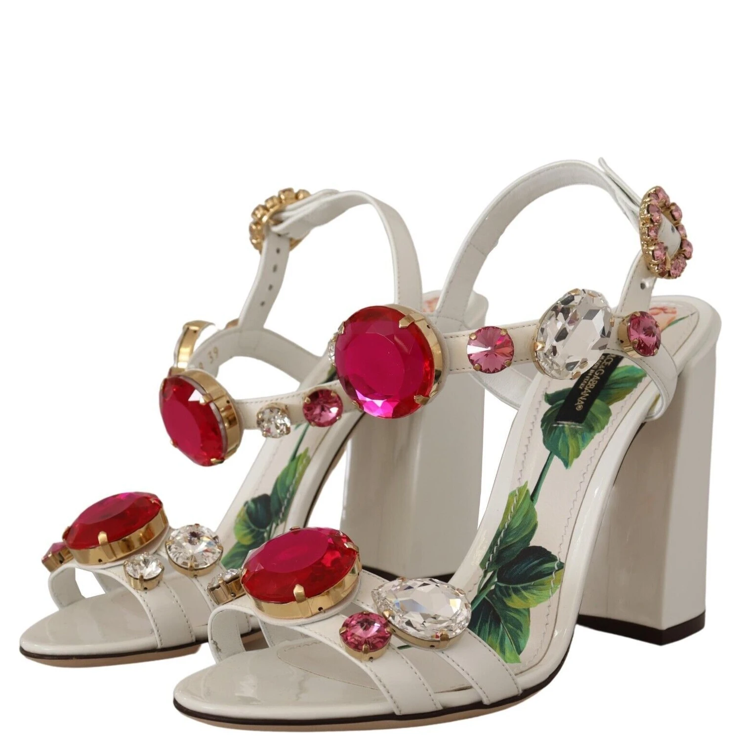 White Leather Crystal Keira Heels Sandals Shoes