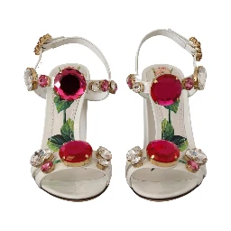 White Leather Crystal Keira Heels Sandals Shoes