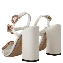 White Leather Crystal Keira Heels Sandals Shoes
