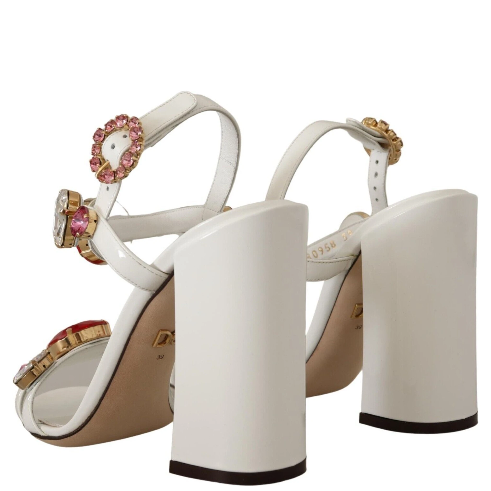 White Leather Crystal Keira Heels Sandals Shoes