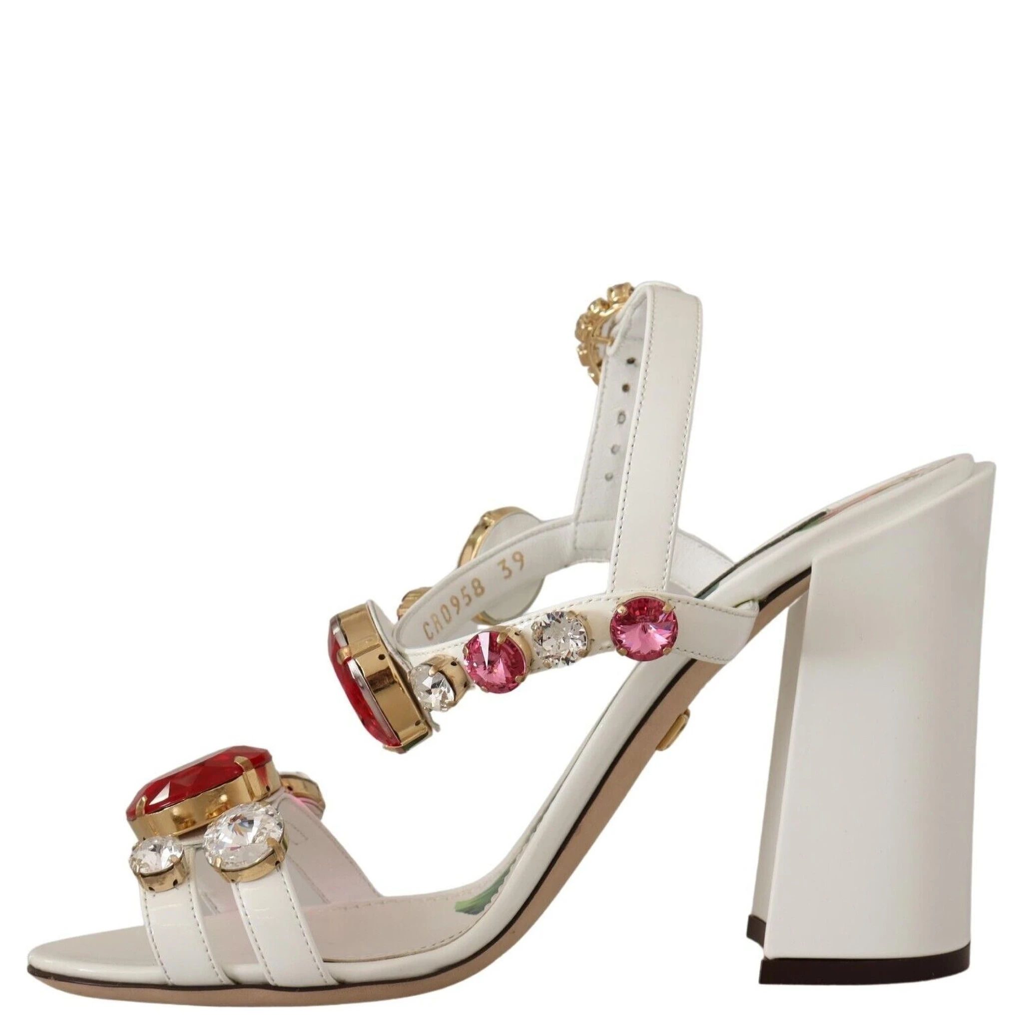 White Leather Crystal Keira Heels Sandals Shoes
