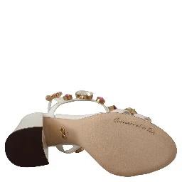 White Leather Crystal Keira Heels Sandals Shoes