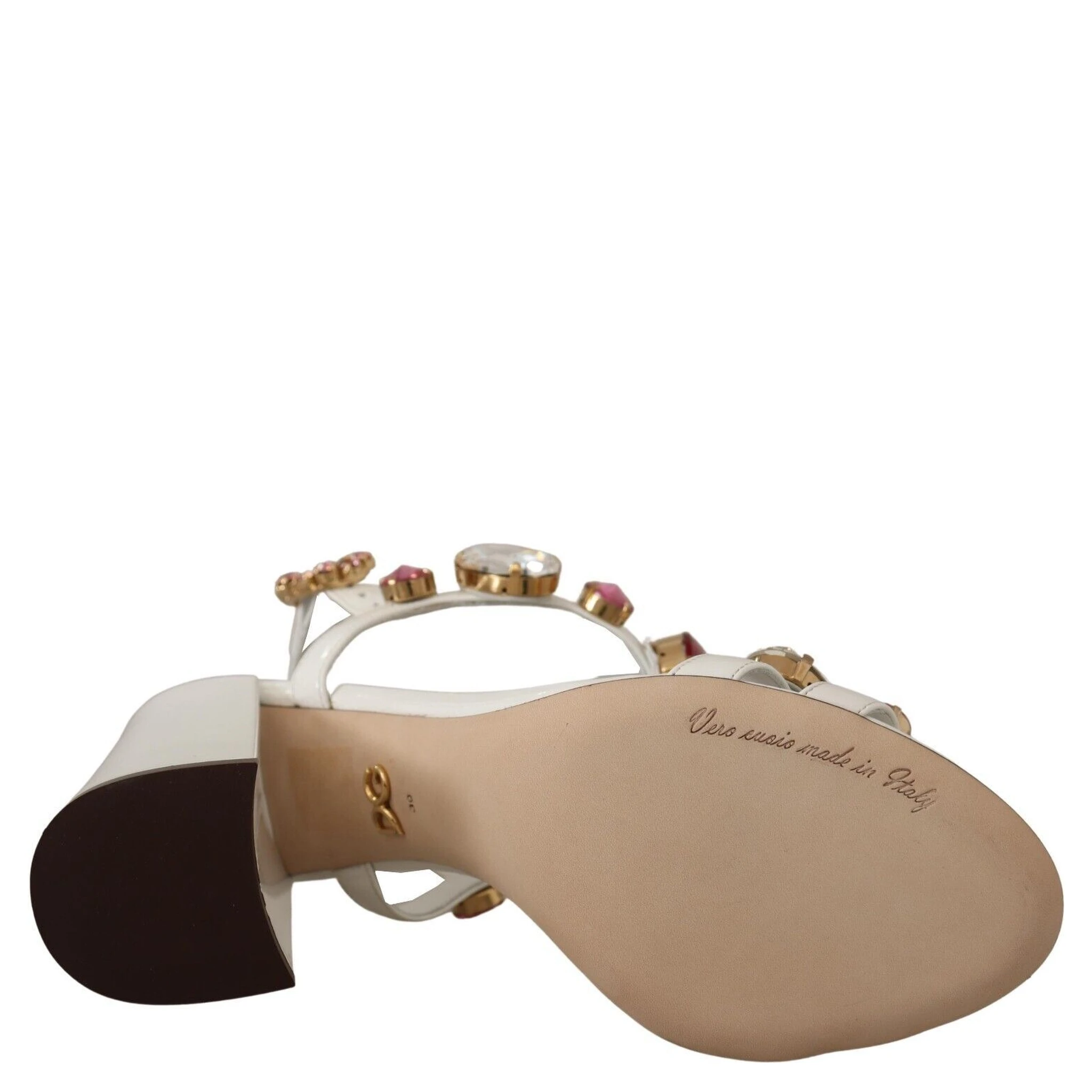 White Leather Crystal Keira Heels Sandals Shoes