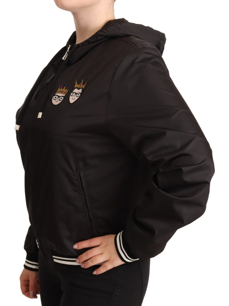 Black Polyester Hooded Bomber Full Zip Jacket alternative