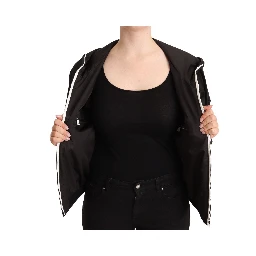 Black Polyester Hooded Bomber Full Zip Jacket