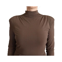 Brown Acetate Long Sleeves Turtle Neck Sheath Dress