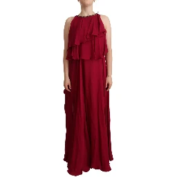 Orchid Silk Sleeveless Long Maxi Ruffle Shift Dress