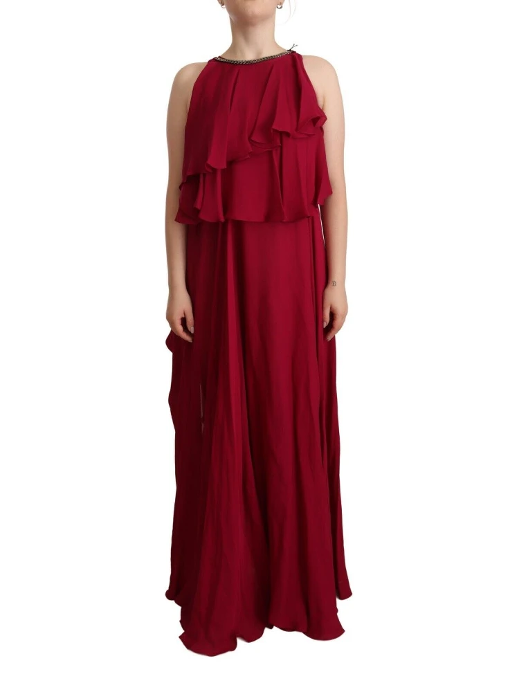 Orchid Silk Sleeveless Long Maxi Ruffle Shift Dress