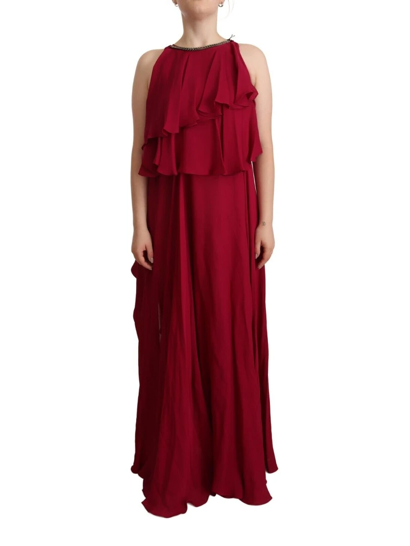 Orchid Silk Sleeveless Long Maxi Ruffle Shift Dress
