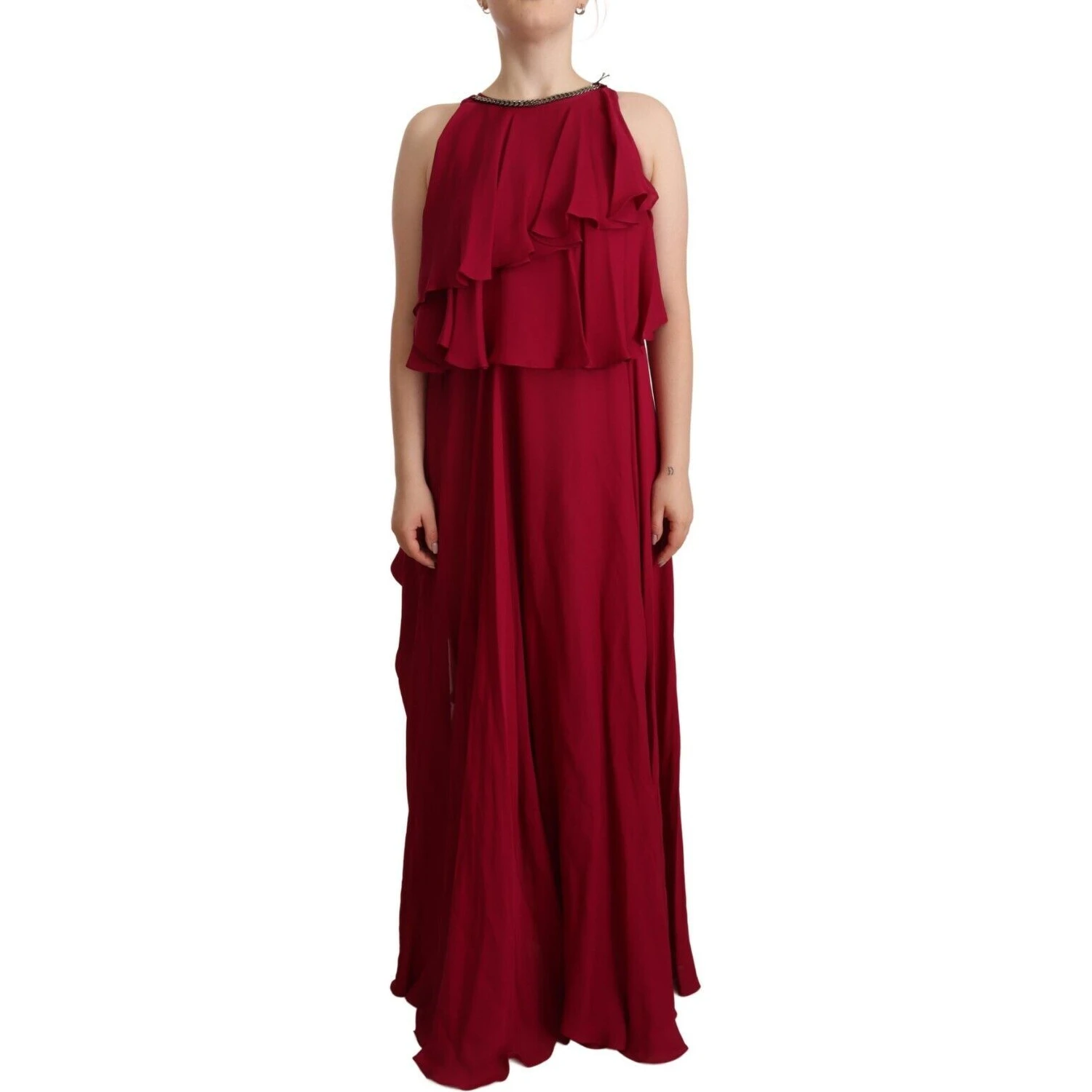 Orchid Silk Sleeveless Long Maxi Ruffle Shift Dress