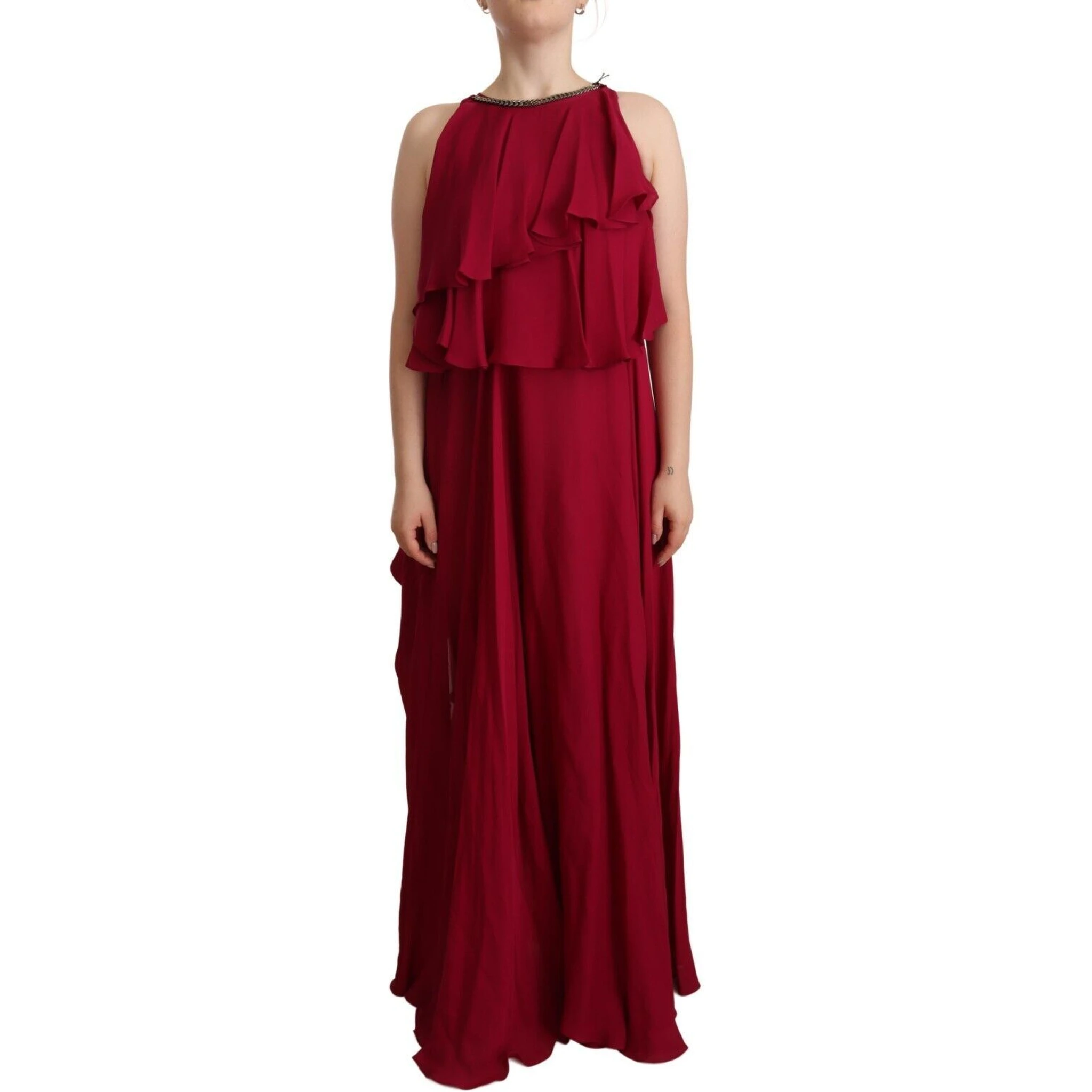 Orchid Silk Sleeveless Long Maxi Ruffle Shift Dress