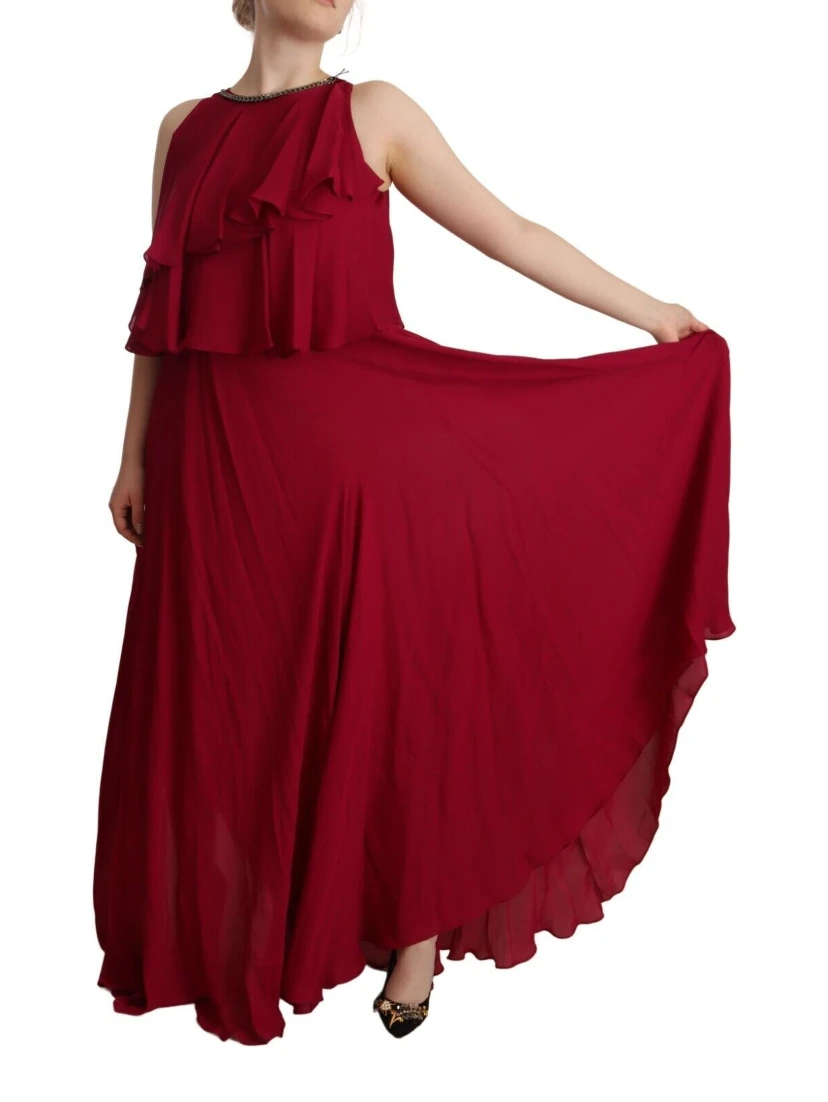 Orchid Silk Sleeveless Long Maxi Ruffle Shift Dress