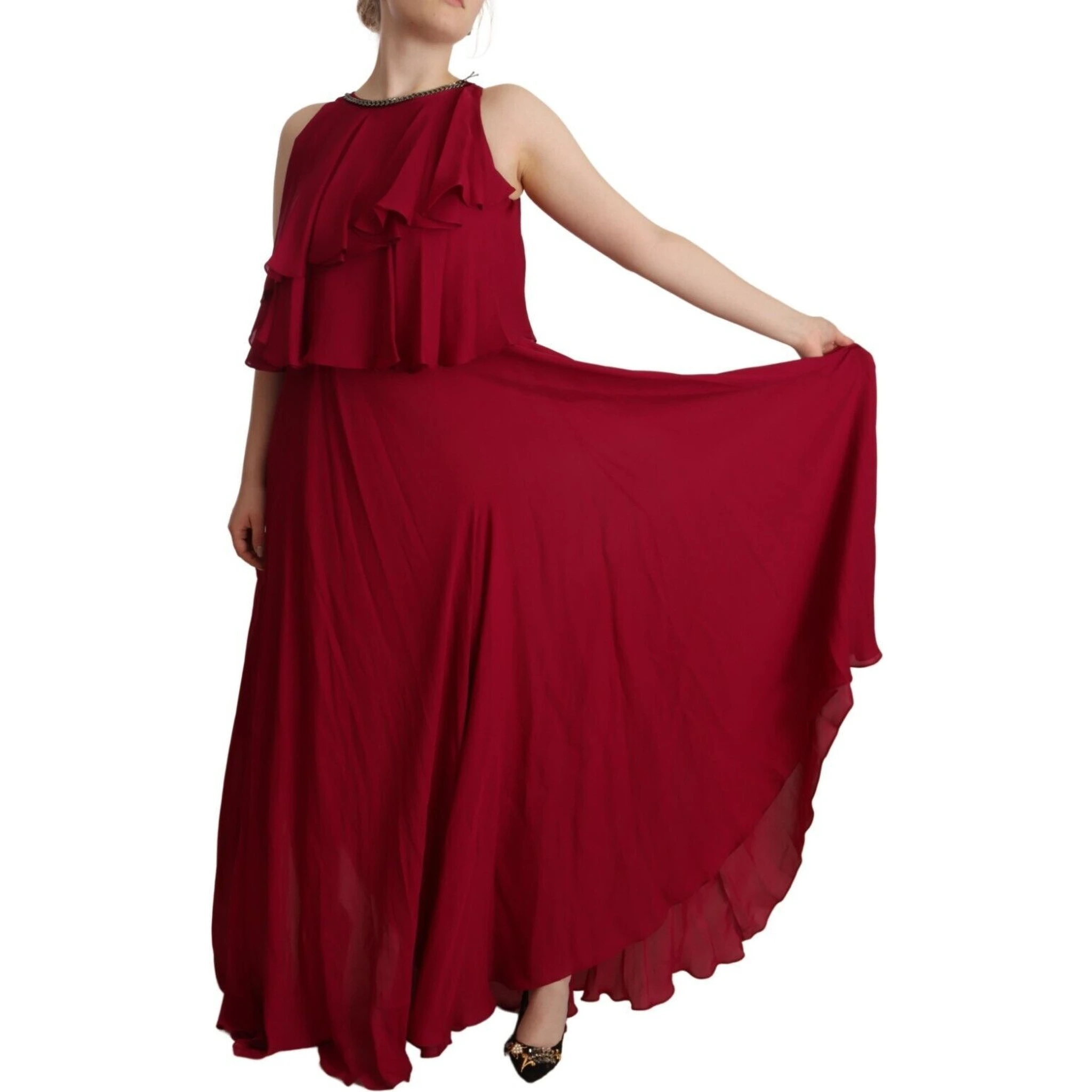 Orchid Silk Sleeveless Long Maxi Ruffle Shift Dress
