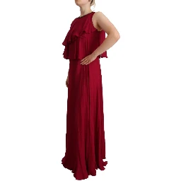 Orchid Silk Sleeveless Long Maxi Ruffle Shift Dress