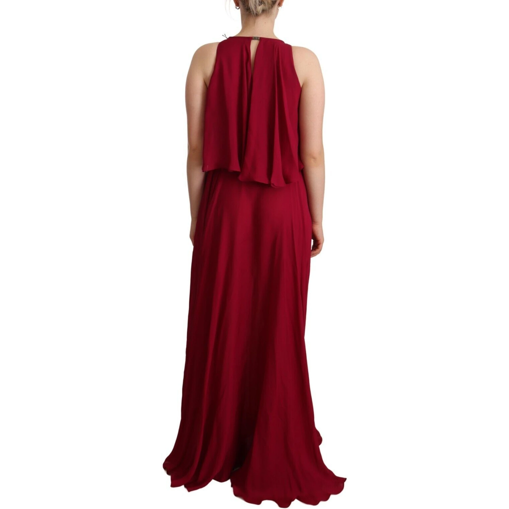 Orchid Silk Sleeveless Long Maxi Ruffle Shift Dress