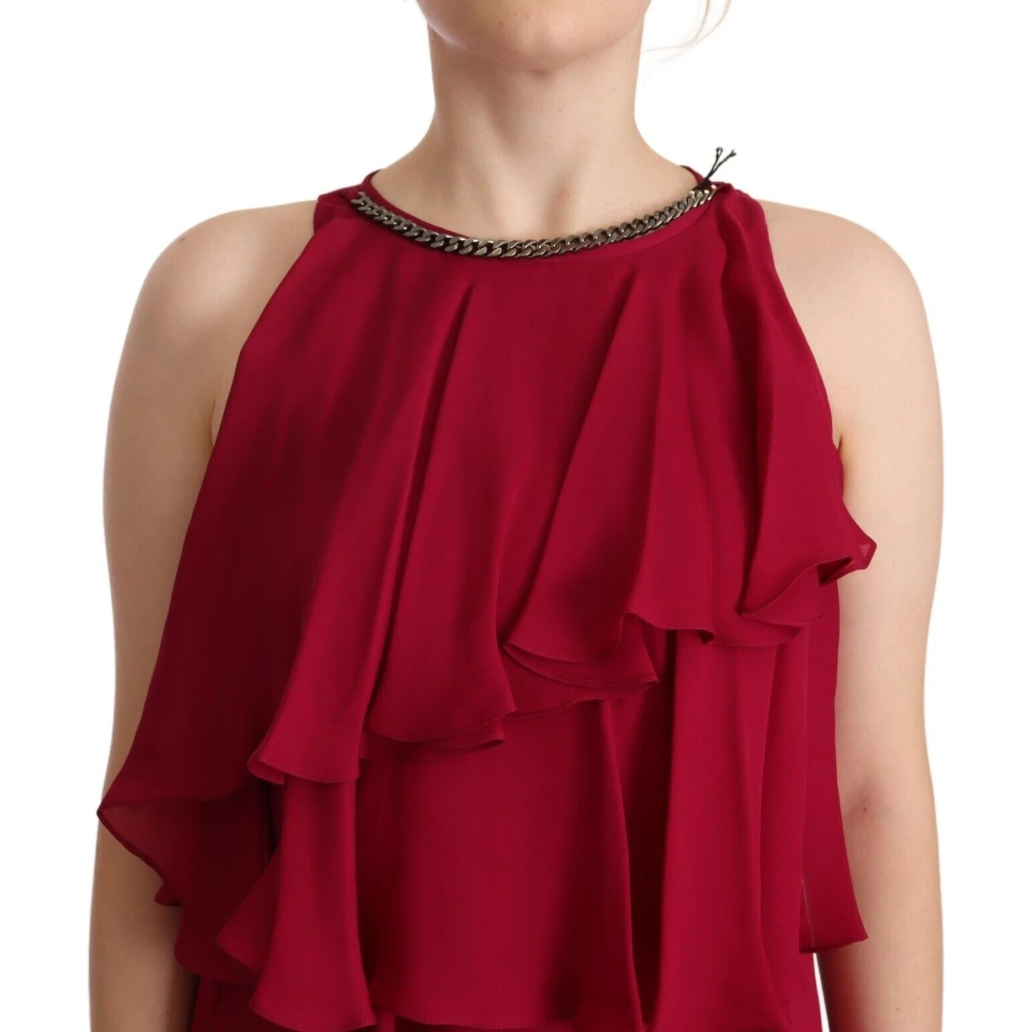 Orchid Silk Sleeveless Long Maxi Ruffle Shift Dress
