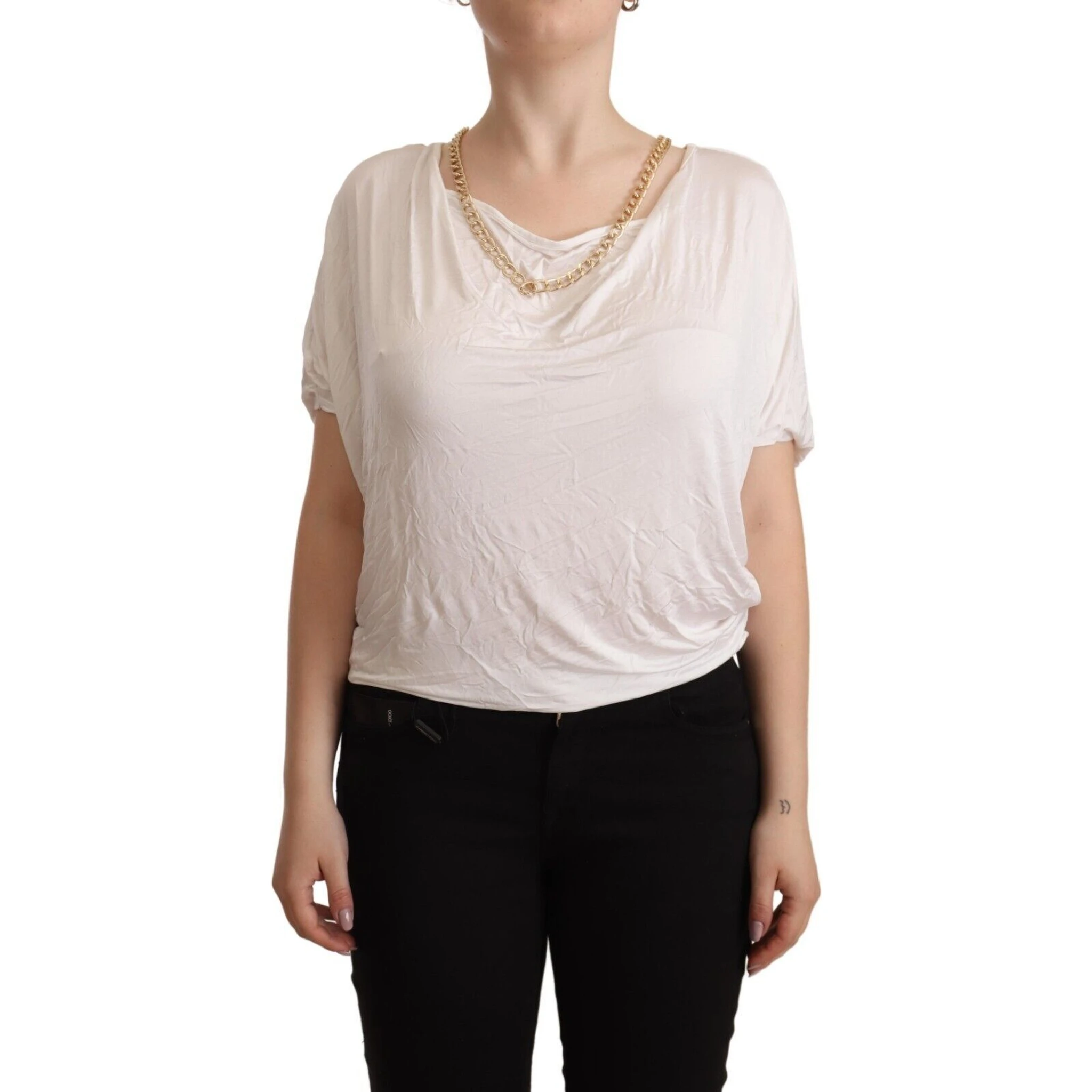 White Short Sleeves Gold Chain T-shirt Top