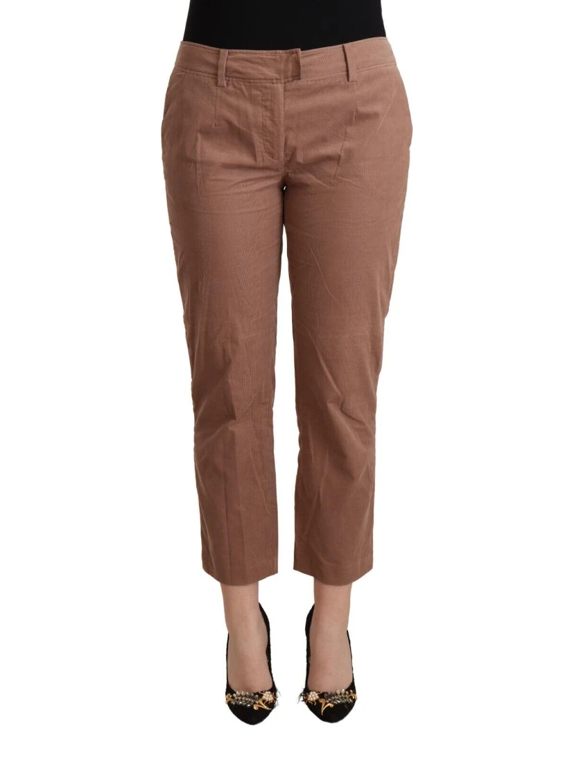 Brown Cotton Tapered Cropped Pants