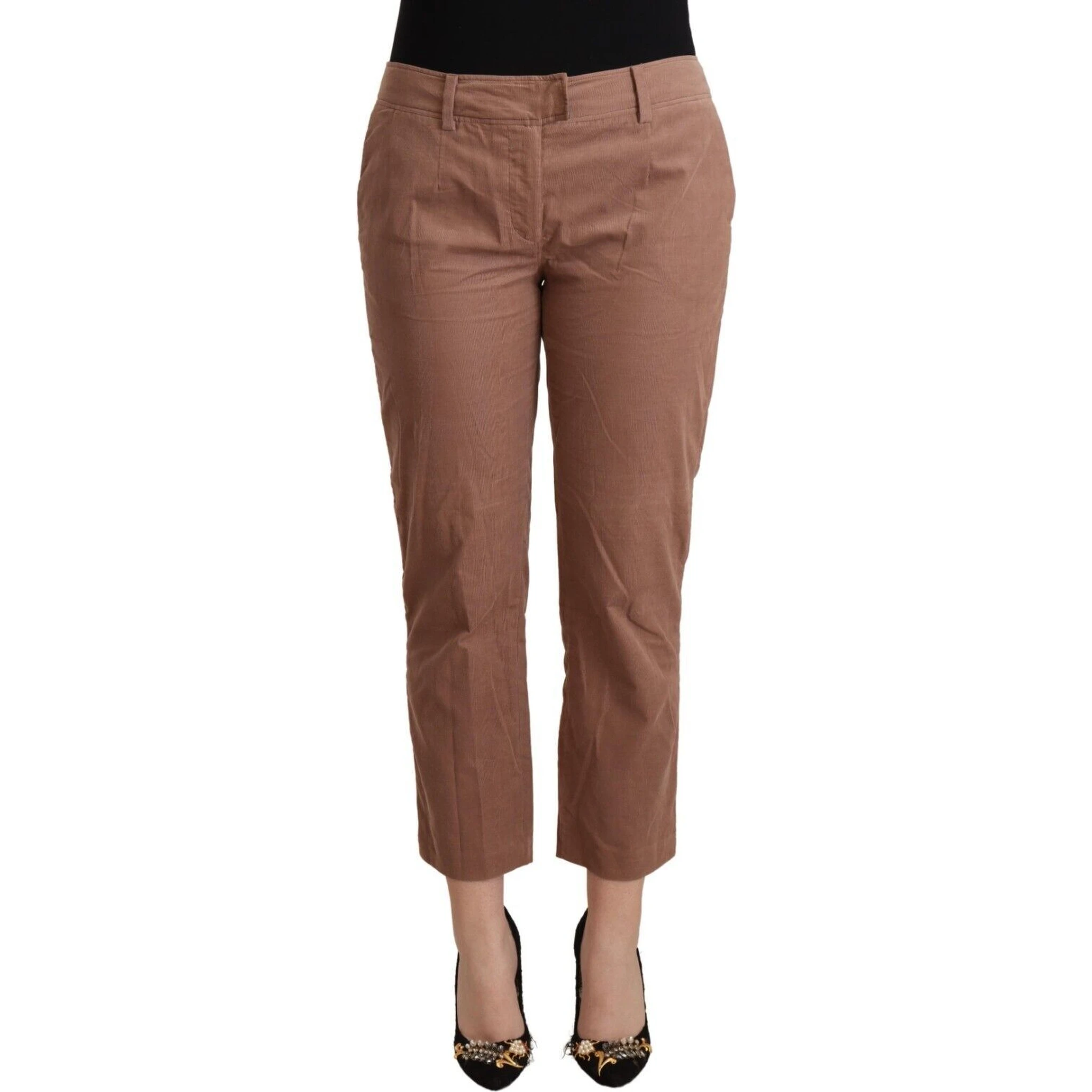 Brown Cotton Tapered Cropped Pants