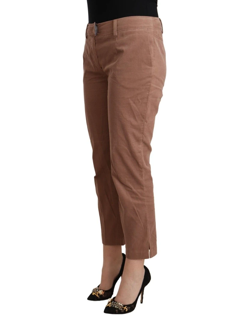 Brown Cotton Tapered Cropped Pants