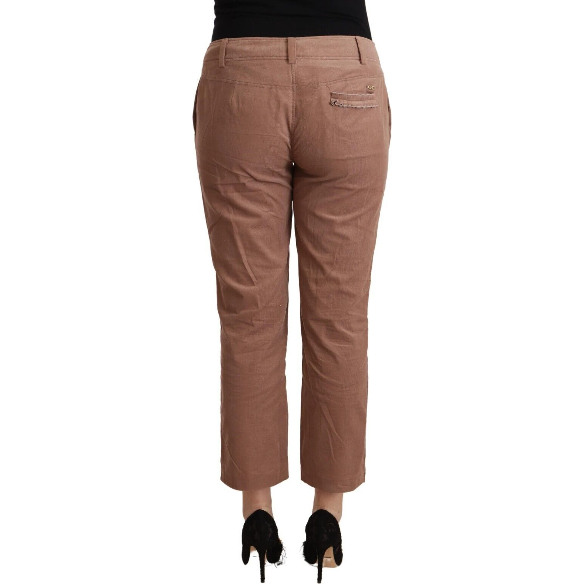 Brown Cotton Tapered Cropped Pants