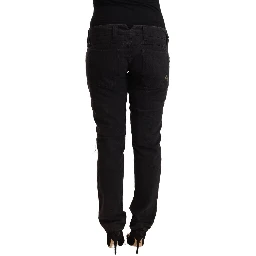 Black Cotton Distressed Low Waist Slim Fit Denim Jeans