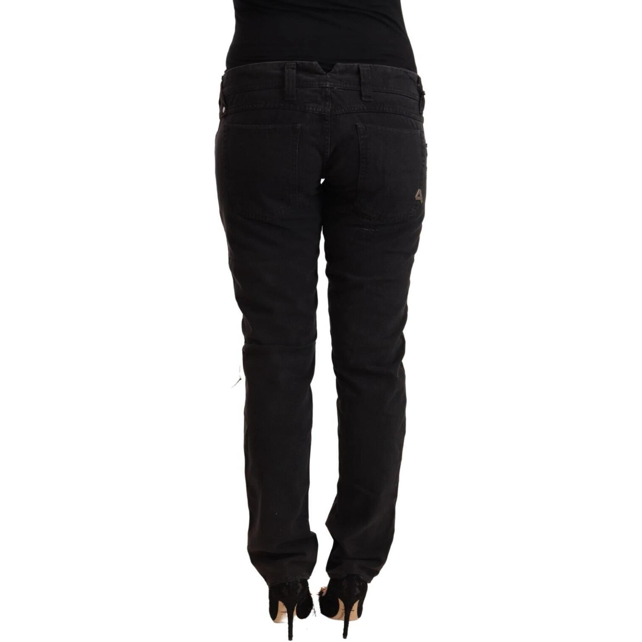 Black Cotton Distressed Low Waist Slim Fit Denim Jeans