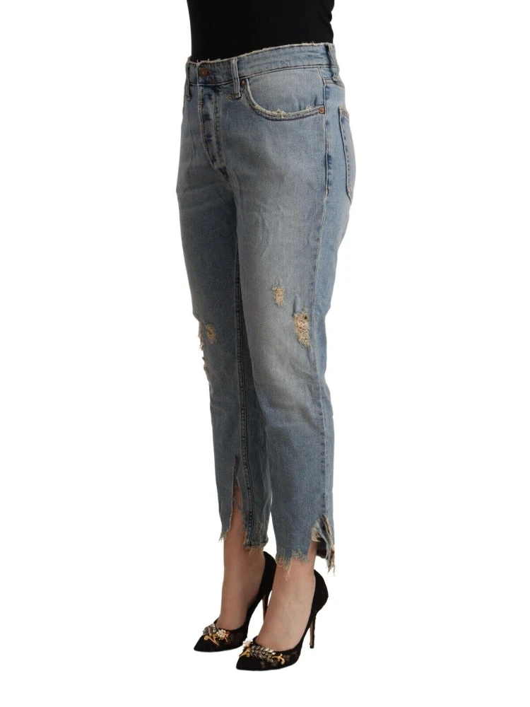 Light Blue Distressed Mid Waist Cropped Denim Jeans alternative