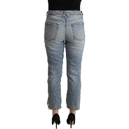 Light Blue Distressed Mid Waist Cropped Denim Jeans