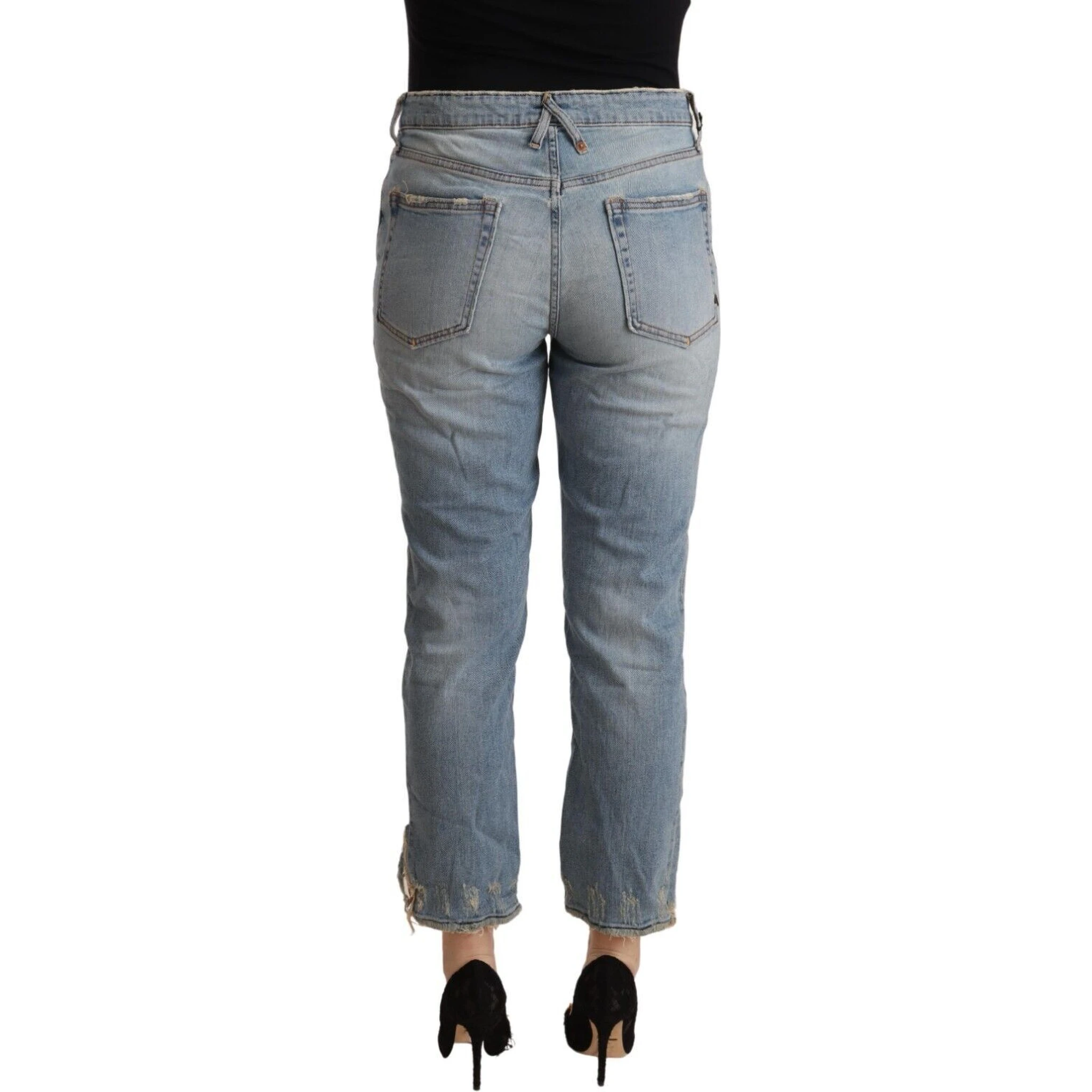 Light Blue Distressed Mid Waist Cropped Denim Jeans