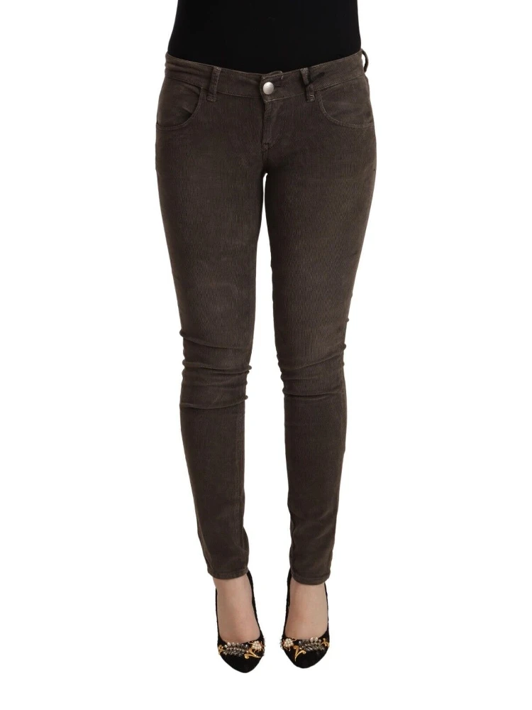 Brown Cotton Slim Fit Denim Low Waist Jeans