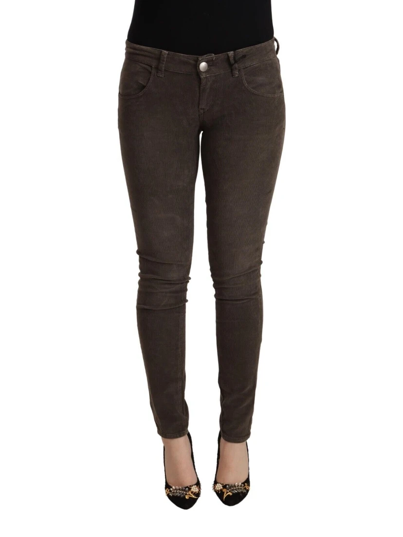 Brown Cotton Slim Fit Denim Low Waist Jeans